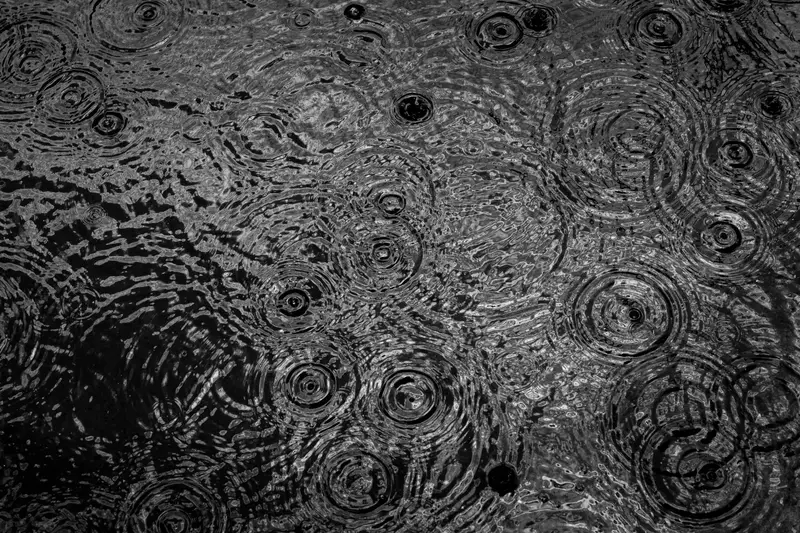 Gouttes de pluie sur une surface détrempée